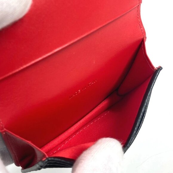 Christian Louboutin Studs logo Flap Business Card Case Leather Black/Red - Picture 8 of 8